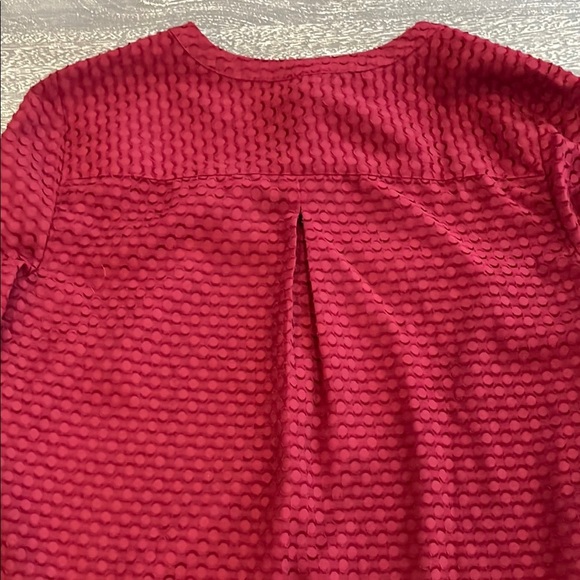 New Talbots Medium Red Long Sleeve Mandarin Collar Blouse - Picture 6 of 12